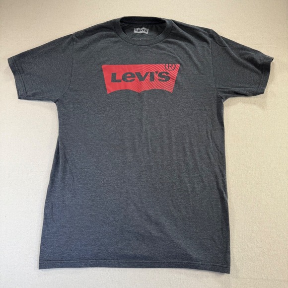 Levi's Other - Levis Mens Graphic T-Shirt Charcoal Gray Red Batwing Logo Size S Short Sleeve